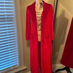 Red Long Velvet Cardigan